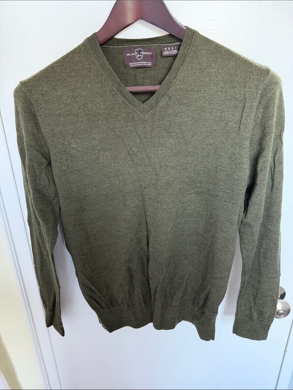 100% Extra Fine Merino Wool V-Neck Men's Sweater - Olive Green